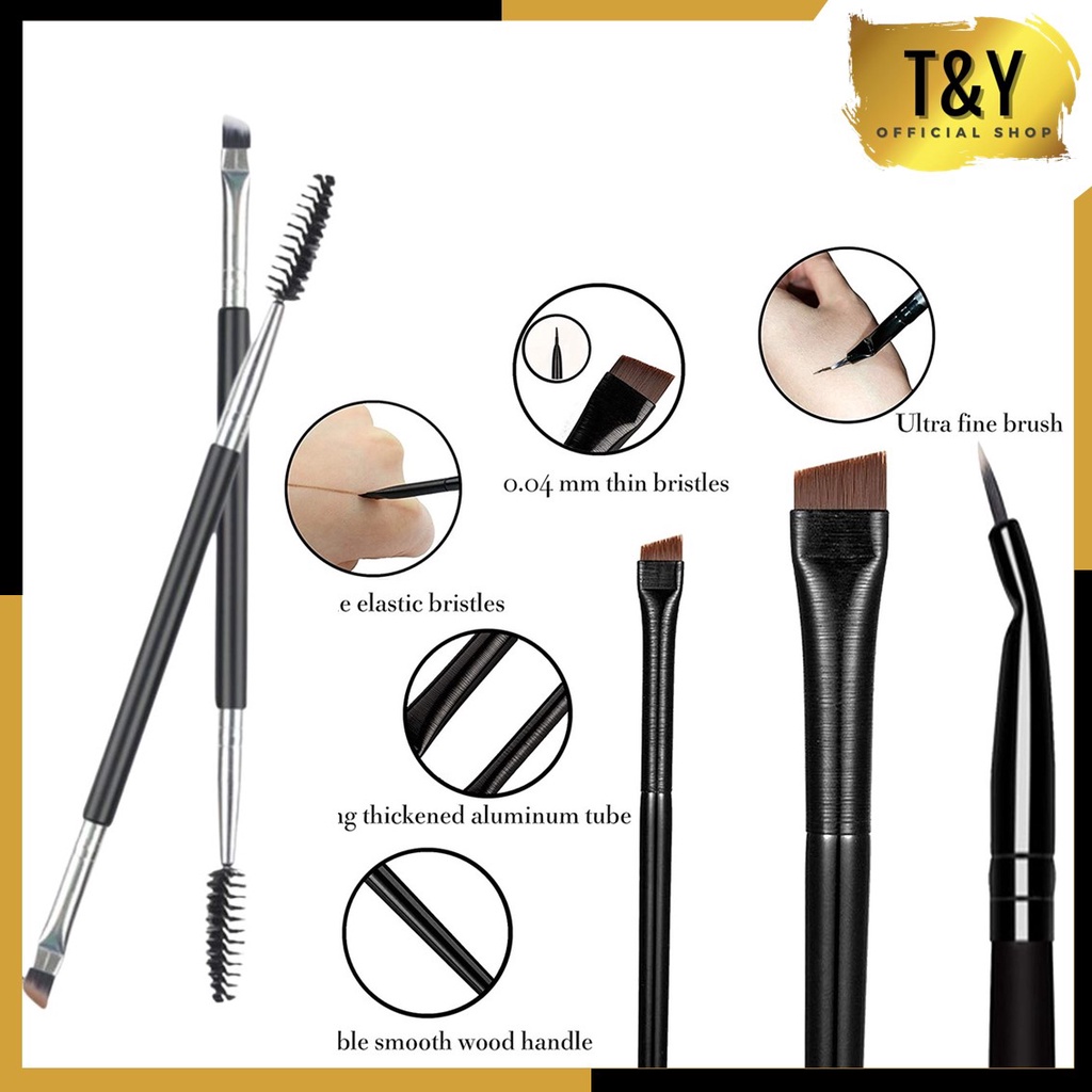 T&amp;Y Kuas Alis 2 IN 1 Double Eyebrow Brush Dengan Sikat Bulu Mata Eyeliner Pen Eyebrow Brush Premium Pembentuk Alis Alat Makeup Kecantikan Face Eye tools