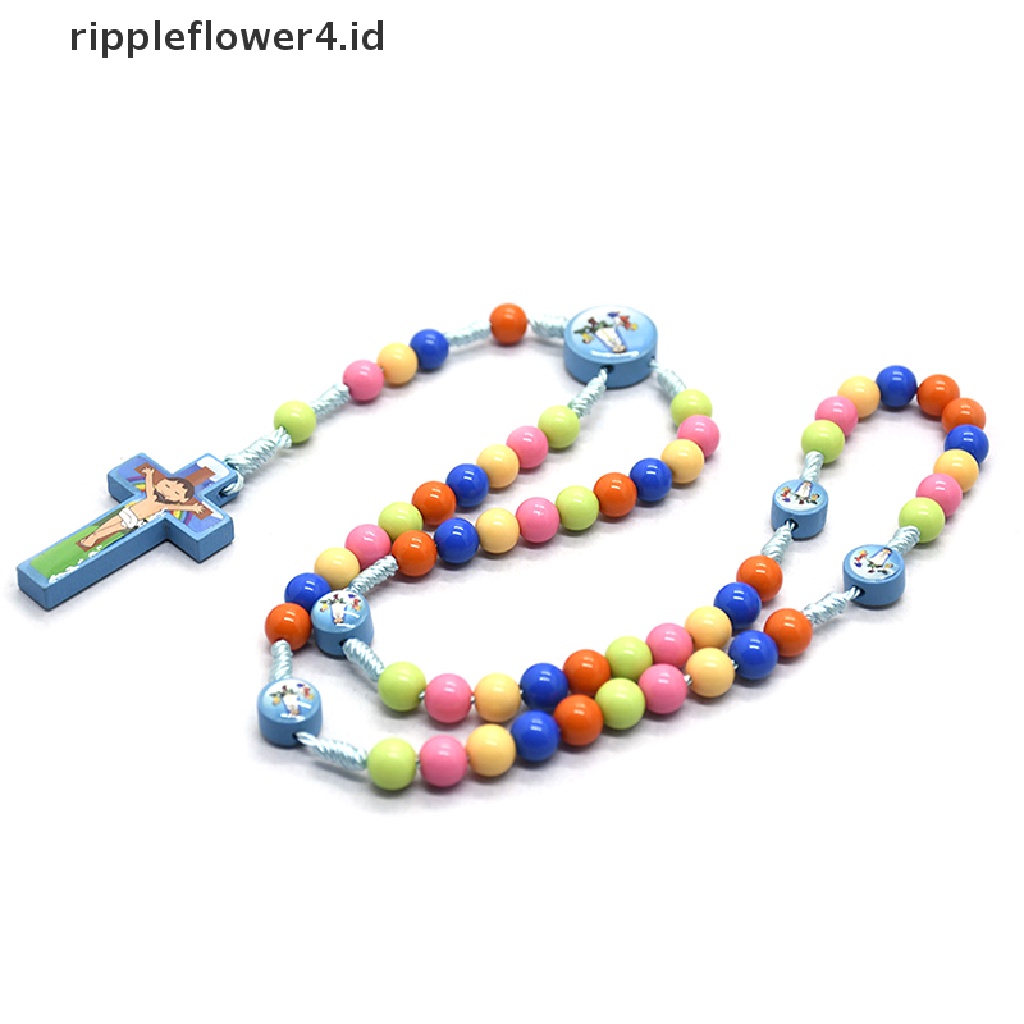 {rippleflower4.id} Kalung Liontin Salib Kartun Anak Rosario Manik Perhiasan Katolik~