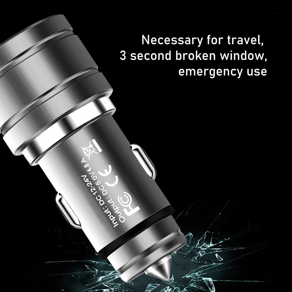 [Auto] Charger Mobil Dual USB Charging Fast Charge Aluminium Alloy 4.8A Charger Handphone Kendaraan Untuk Travel