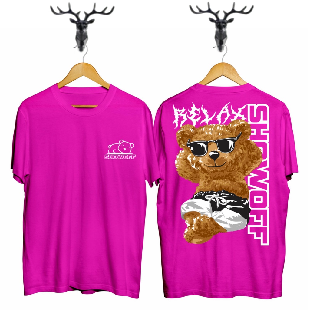 KAOS T-SHIRT { COD } / KAOS DISTRO TEDDYBEAR / BAJU KAOS  BEAR RELAX PINK / BAJU KAOS TERBARU PRIA W