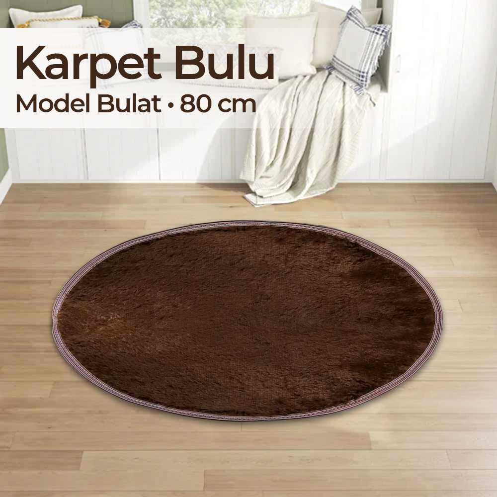 Karpet Bulu Model Bulat - Karpet Bulu Bagus Murah Lembut Shaggy Carpet 80Cm