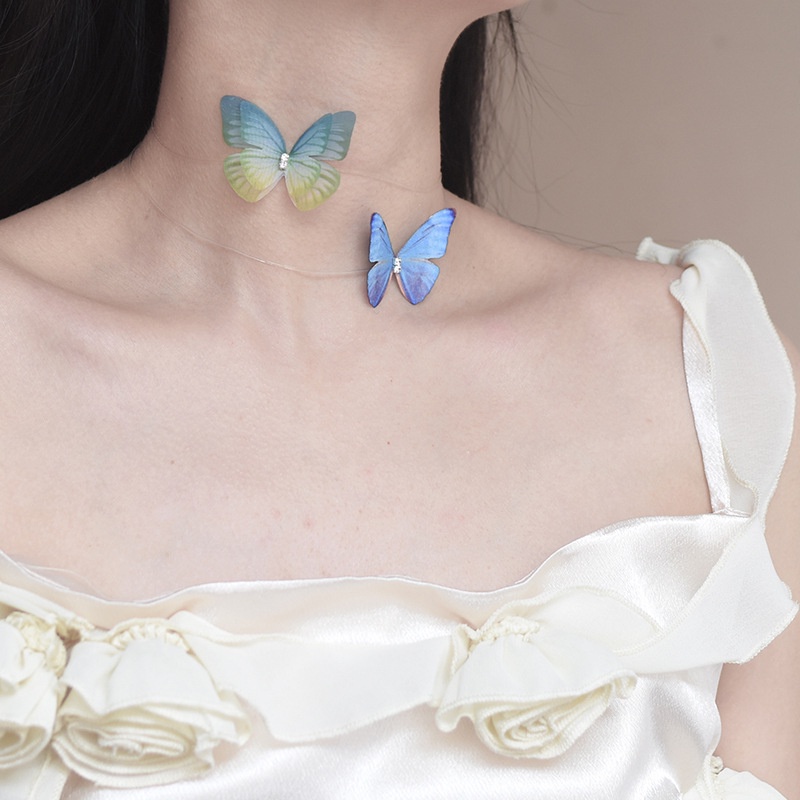 Fairy Butterfly Kalung Choker Wanita Bahan Tulle Invisible Untuk Musim Semi / Panas