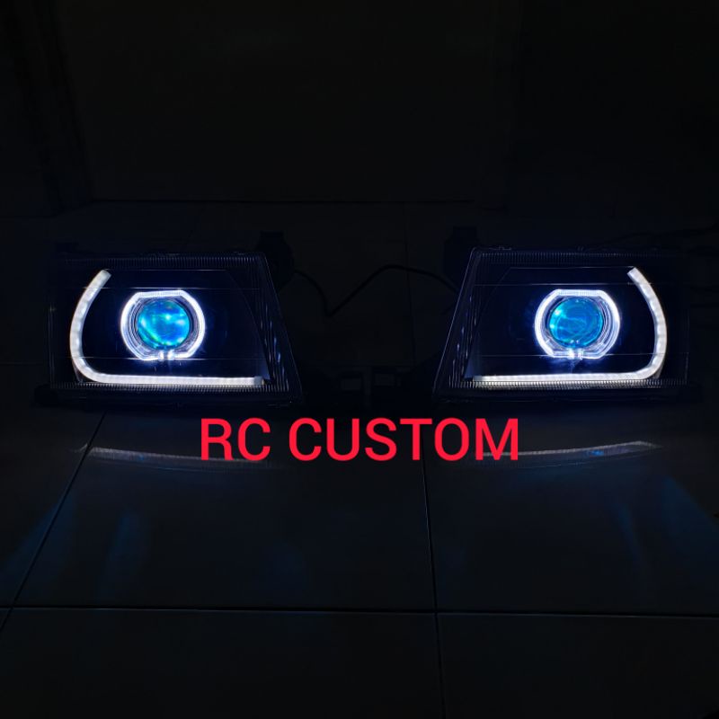 headlamp kijang lgx kapsul tahun 2000 custom projector biled shroud bmw dan drl running paket headla