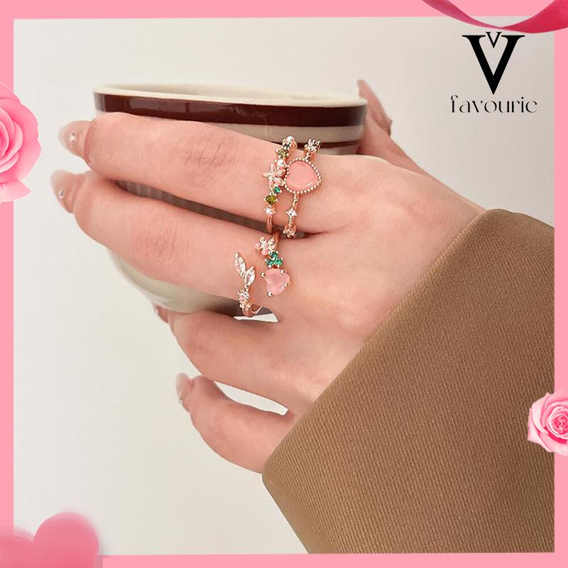 CODCincin Hati Pembukaan Dapat Disesuaikan  Cahaya Mewah Manis Cincin Wanita-FA