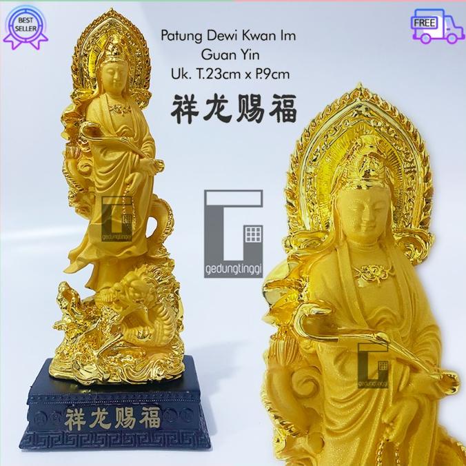 Hiasan Pajangan Patung Buddha Dewi Kwan Im Kwanim Guan Yin Naga Resin