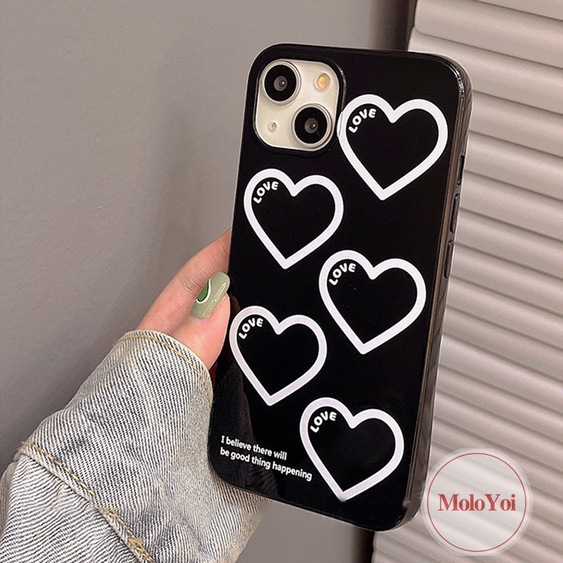 IPHONE Casing Ponsel Kartun Love Heart Kompatibel Untuk Iphone11 14 13 12 Pro Max XR 7Plus 8Plus 78 14 Plus X XS Max SE 2020 Glossy Halus Lembut Tpu Full Pelindung Cover