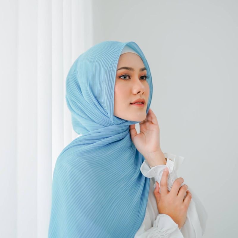Pashmina Plisket Biru Muda Hijab Pashmina Biru Muda Plisket