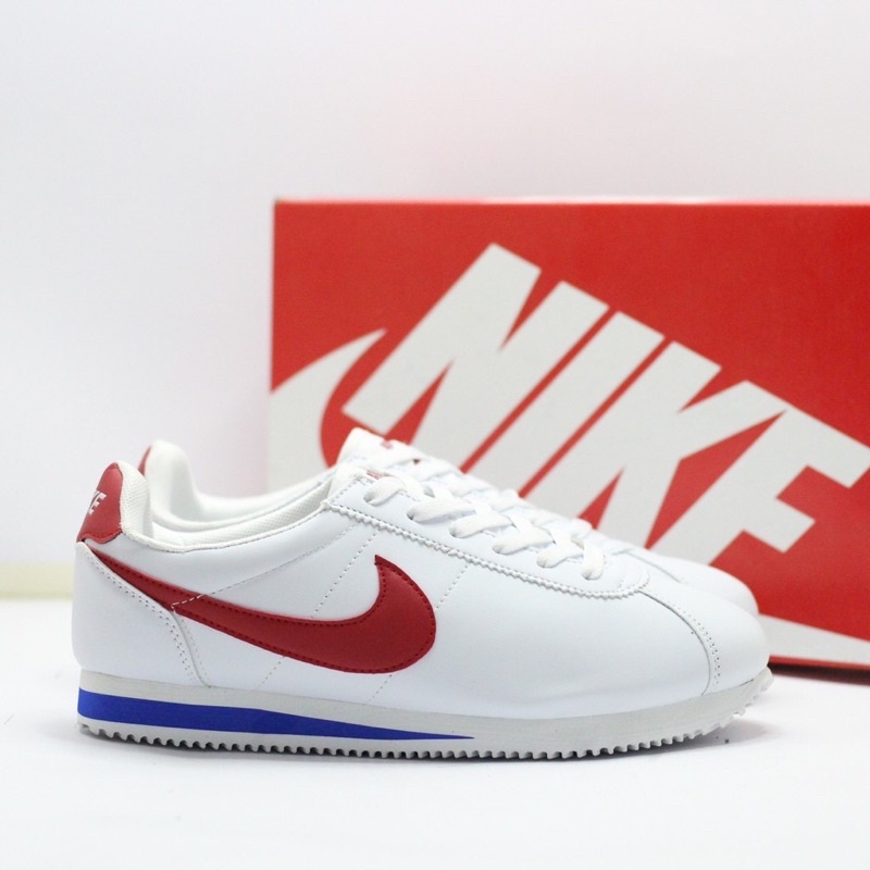 Sepatu Nike Cortez Classic White Red Men’s Shoes Bahan Later Made In Vietnam Unisex Pria Wanita