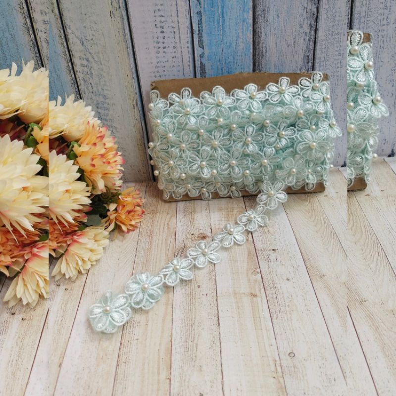 #Renda bunga mutiara meteran