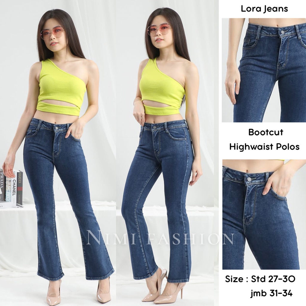 NIMI - Lora Bootcut Celana Jeans Highwaist Wanita Celana Jeans Cutbray Wanita