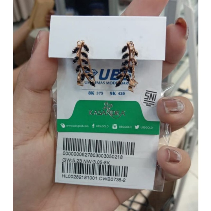 anting slobok daun gandul batu hitam putih UBS kadar 8K 375