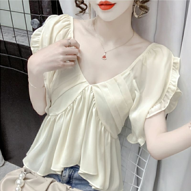 MDLV ~ 5929# Griselda Asymmetric Ruffle Top Blouse Import