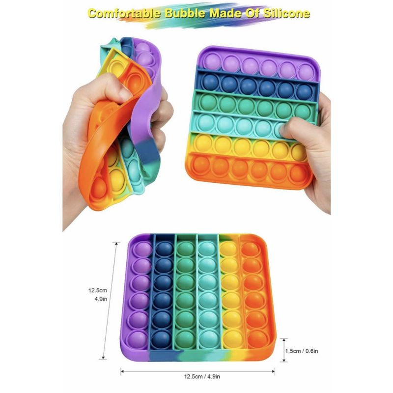 Popit mainan Pop It Murah Fidget Pop Its Square Rainbow Multicolor Foxmind