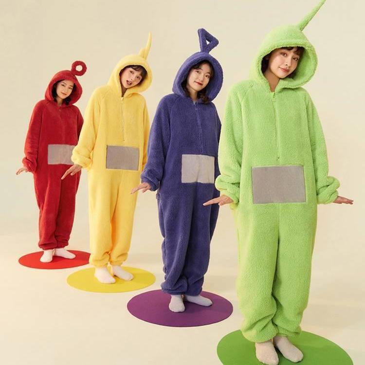 BAJU KOSTUM ONESIE PIYAMA TELETUBBIES TINKY WINKY DIPSY LALA POO KIGURUMI COSPLAY PESTA IMPOR