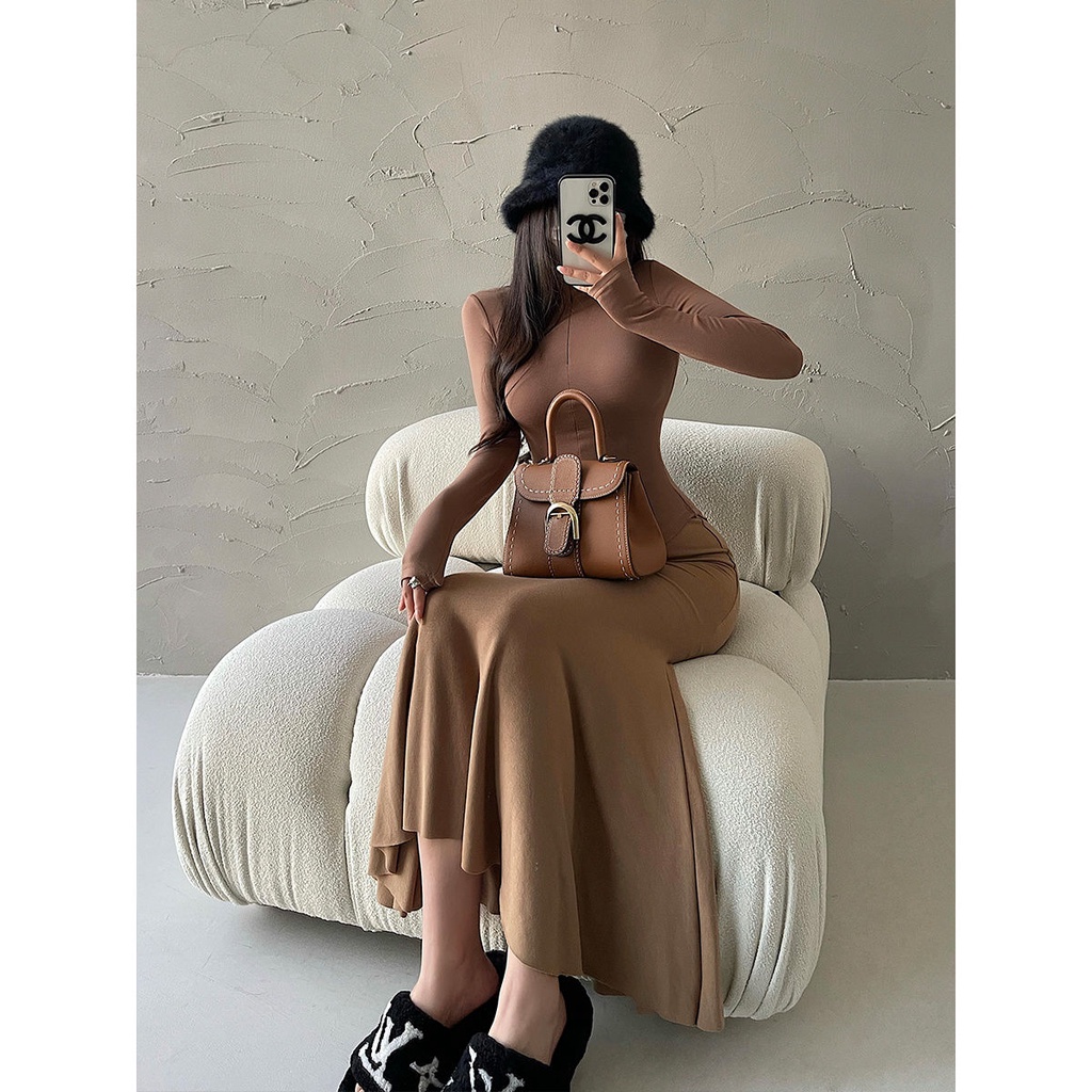 ❈Suhao YoungGirlDay Keinginan Murni Gadis Panas Elastis Ketat Slim Kerah Lengan Panjang Pinggang Bulu Bawah T-Shirt Top