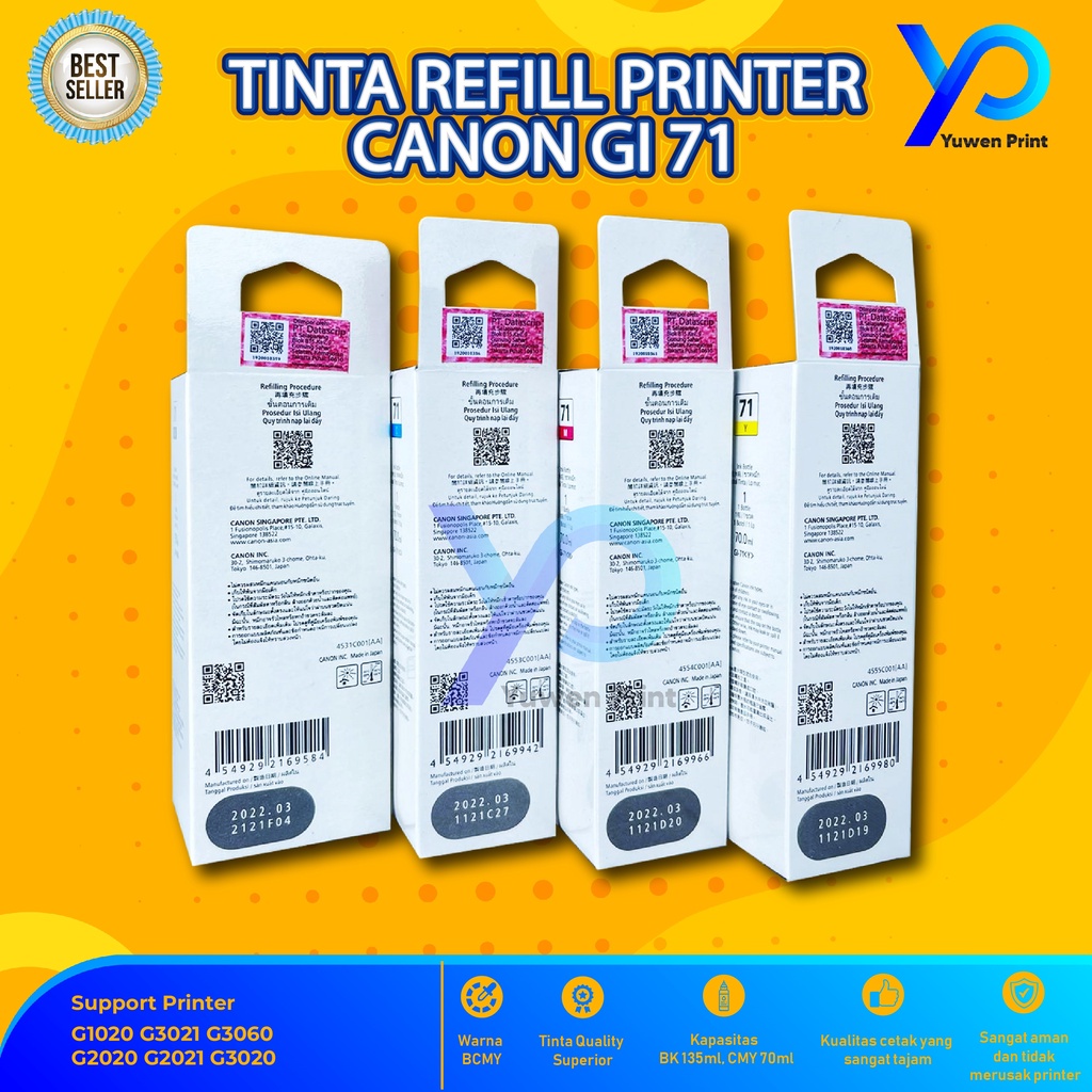 Tinta Canon Gi 71 For Printer G1020 G2020 G2021 G2060 G3020 G3021 G3060