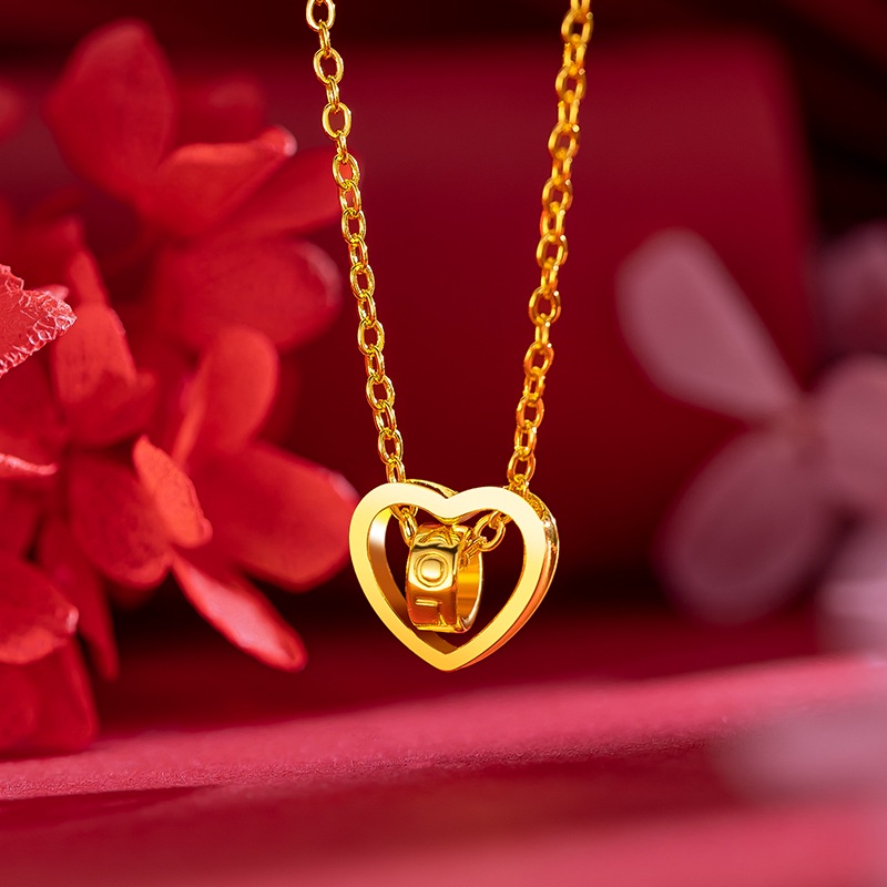 Goldkingdom Perhiasan Fashion Emas Asli Kadar 375Bangkok Aksesoris Ready Stock Cinta Cantik Kalung Revolving Love Heart Necklace Pernikahan Wanita