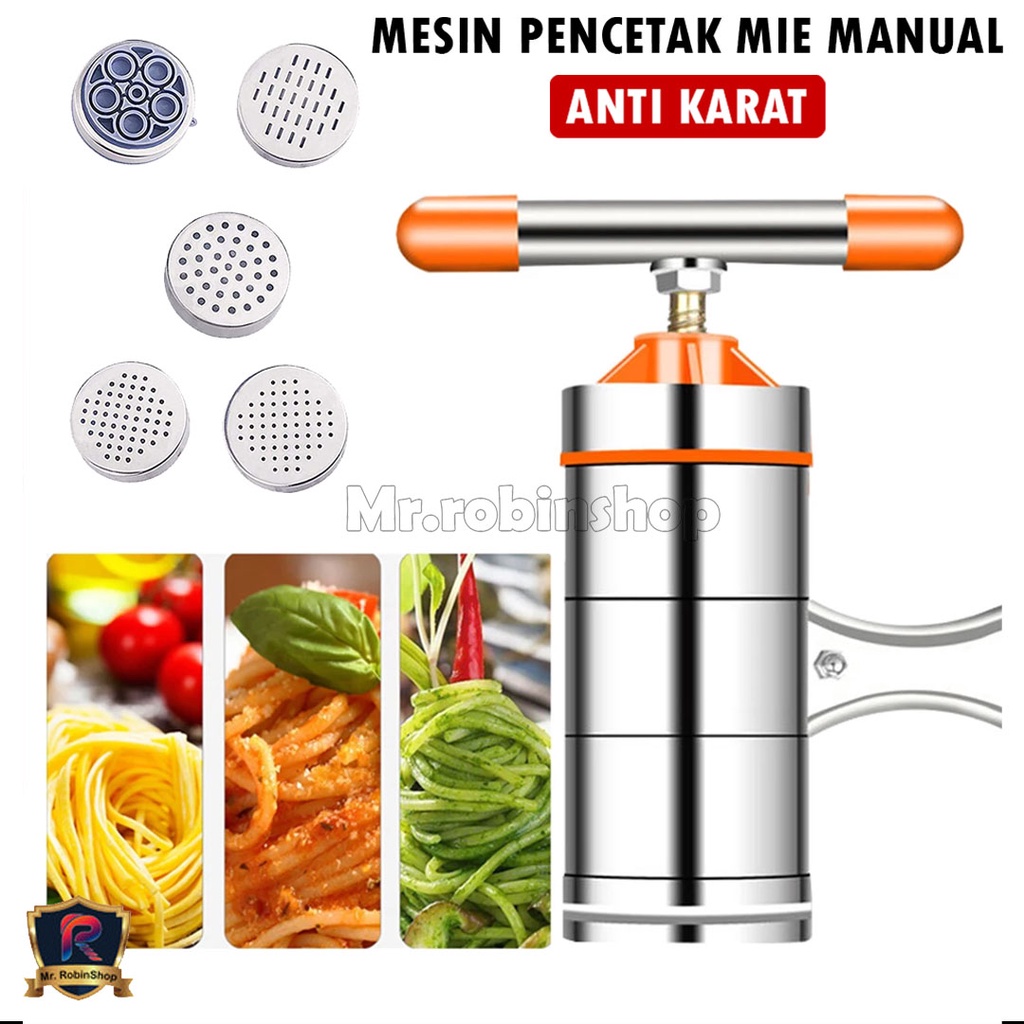 TB-D555 Alat Cetak Mie sehat Manual Stainless Steel food grade bonus 5 Cetakan Noodle Maker, Pasta Maker.