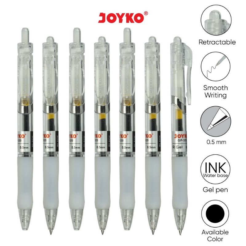 

Pulpen Gel GP-320 R Gel Joyko 0.5mm Tinta Hitam Per Lusin
