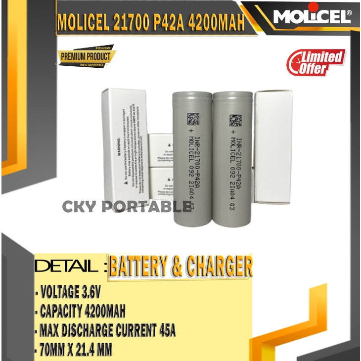 MOLICEL 4200MAH P42A MOLICEL INR 21700   FLAT TOP BATTERY
