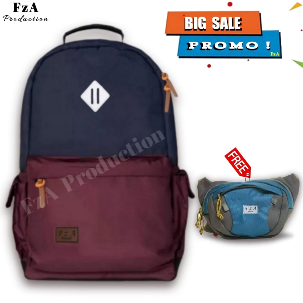 Big Promo..Tas Ransel Distro Casual Pria Wanita Tas Ransel Laptop Premium FREE Tas Waistbag Trendy