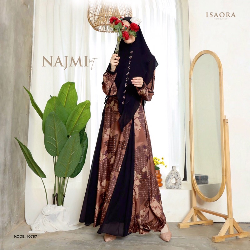 Set gamis syar’i brand isaora/Najmi set syar’i/setelan syar’i/gamis abaya/khimar syar’i