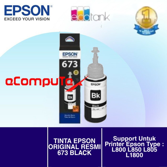 TINTA EPSON 673 BLACK / T673 HITAM ORIGINAL RESMI FOR L800 L850 L1800