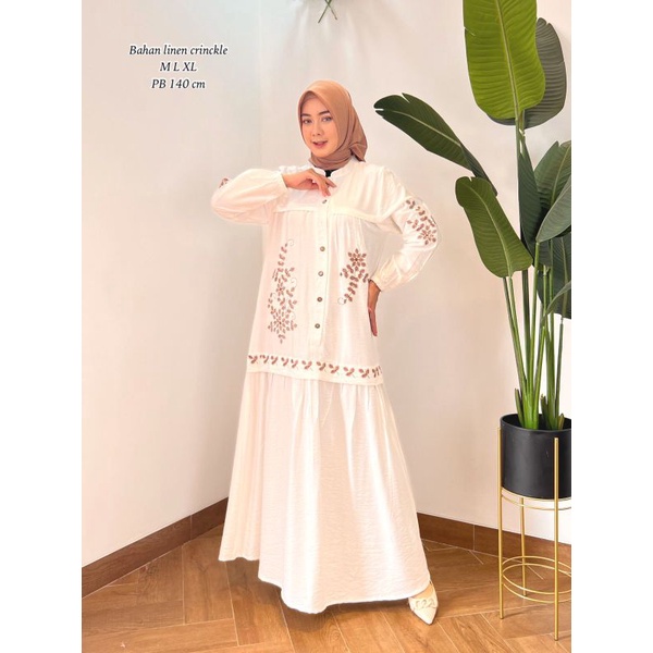 ZAJA - Baju Gamis Perempuan Cantik Dress Muslim Linen Cringkel Gamis Polos Bordir Cantik &amp; Mewah / Dress Muslim Katun Polos / Gamis Katun Toyobo Bordir Terbaru / Fashion Muslim Elegant &amp; Anggun / Gamis Bordir Ridd