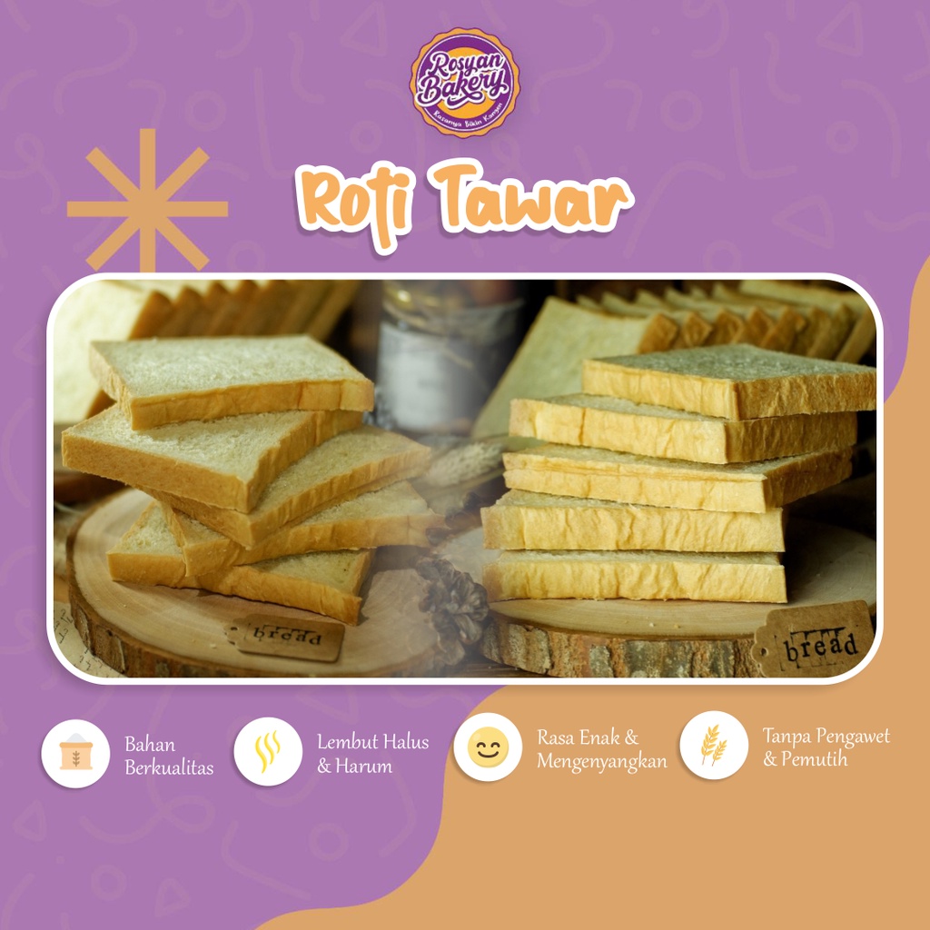 

Roti Tawar Rosyan Bakery Tebal Lembut Halus White Bread Enak Tanpa Bahan Pengawet HALAL MUI