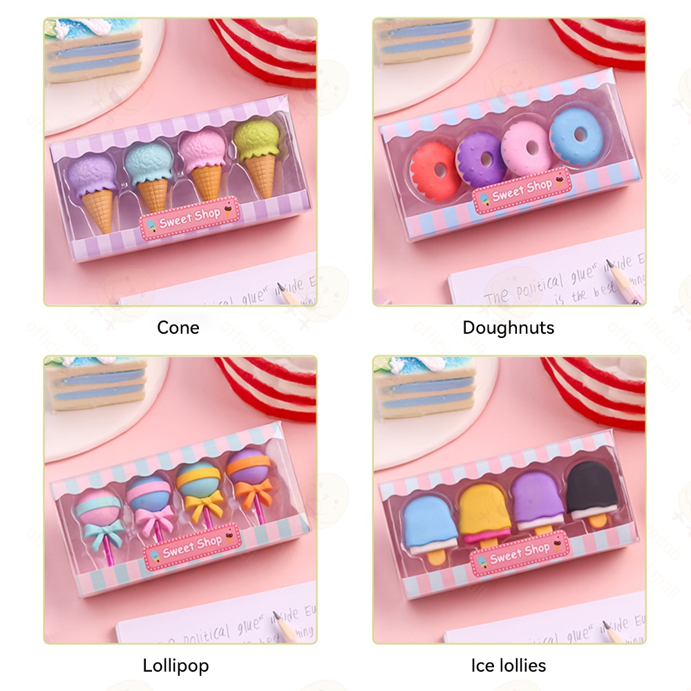 Poney 4in1 Penghapus pensil Penghapus eraser hapusan set lucu model ice cream donat lollipop popsicle