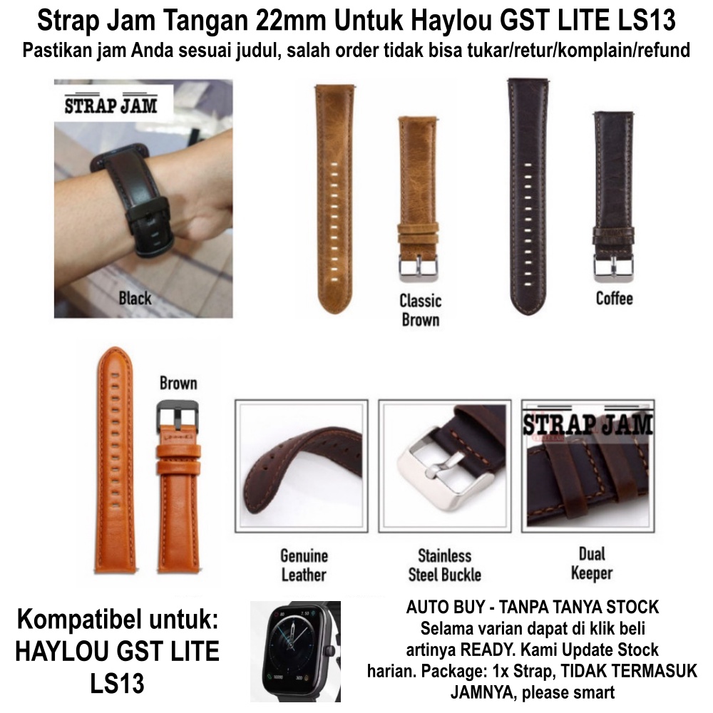 Tali Jam Untuk Haylou GST Lite LS13 22mm - Strap Genuine Leather Kulit Premium