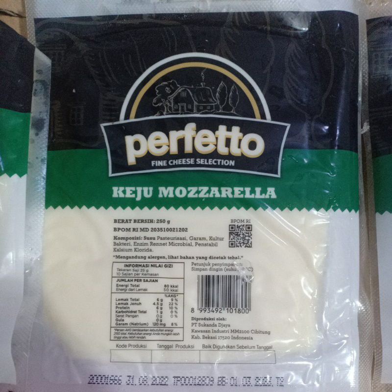 Perfetto Keju Mozzarella/Mozarella 250 gram