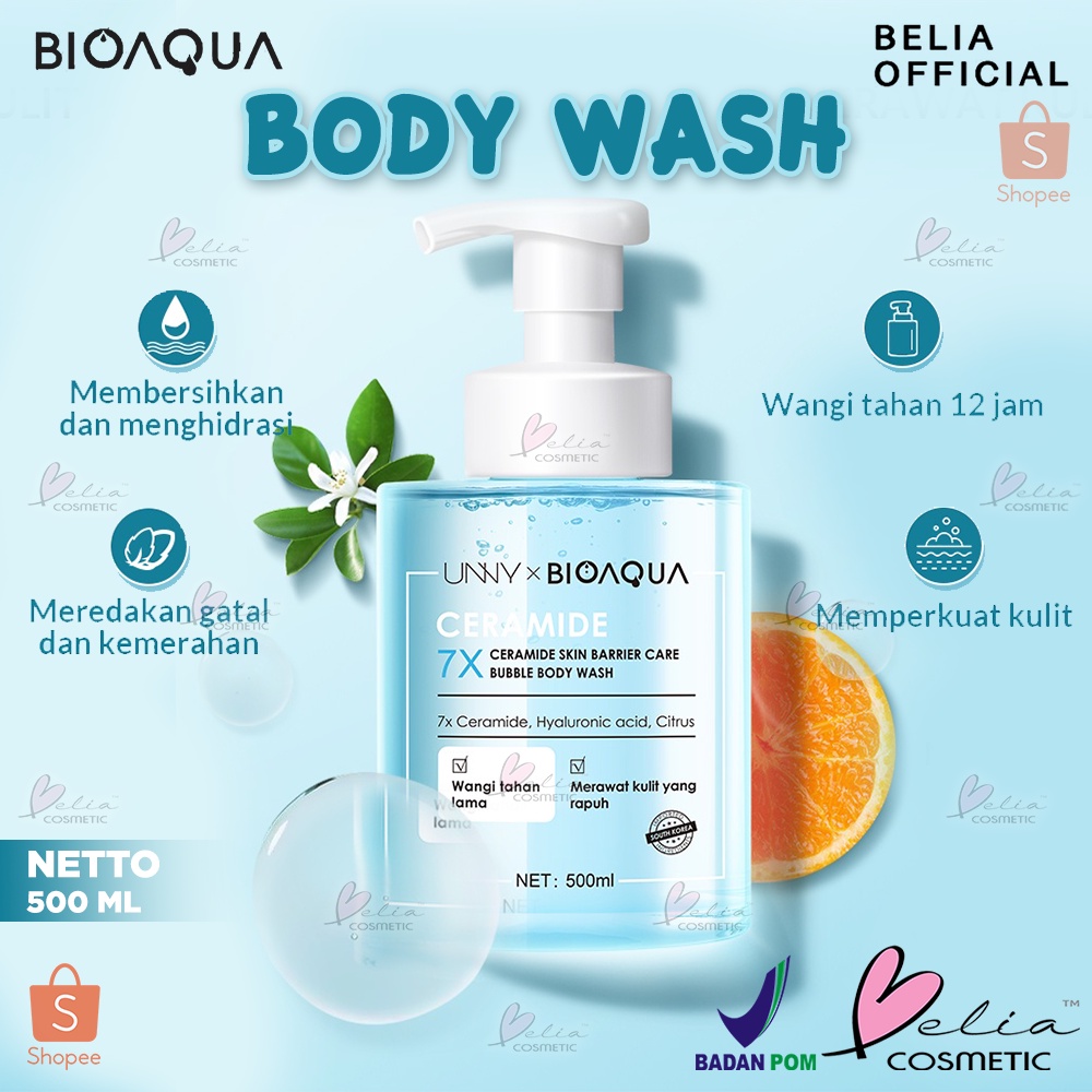 ❤ BELIA ❤ BIOAQUA 7X Ceramide Body Wash 500ml | Skin Barrier Care | Sabun Mandi Cair | Merawat Kulit | BPOM