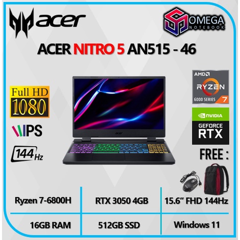 ACER NITRO 5 AN515-46 RYZEN 7 6800 16GB 512SSD RTX3050 4GB 15.6FHD IPS 144Hz