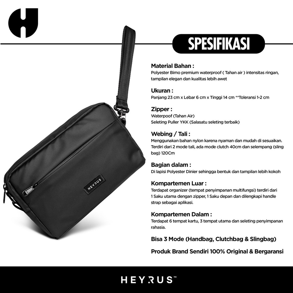 HEYRUS RUSEL CO Aruna Clutch Bag pria wanita waterproof multifungsi