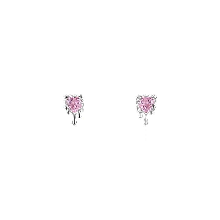 Anting Korea Warna Pink Zirkon Hati Logam Tidak Teratur Untuk Wanita COCOJEWELRY