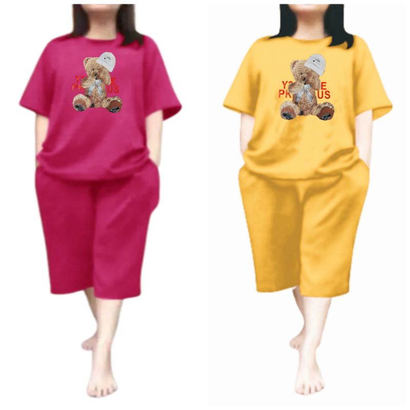 Baju Setelan Wanita Dewasa Jumbo Ld 115 Cm One Set Wanita Kaos dan Celana Pendek Oversize 3/4 Baju Setelan Cewek Dewasa Terbaru 2023 Kekinian Stelan Wanita  Dewasa Viral Set beruang topi favorite