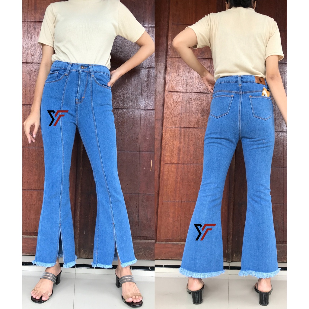 YAOSHI - Elina Cutbray Jeans Snow / Jeans Cutbray Pinggang Tinggi / Celana Jeans Pinggang Tinggi Wanita Cutbray 27-34