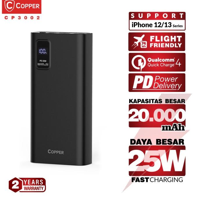 COPPER POWERBANK LED 20000 MAH - CP3002 | 25W POWER DELIVERY QC 4.0