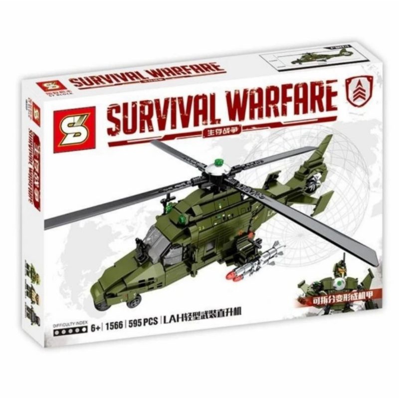 brick helikopter tempur survival warfare 2in1 robot helicopter 595 pcs SY 1566