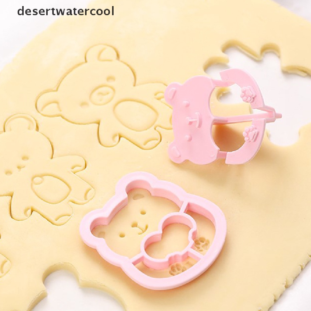 Deid 2/4Pcs Cetakan Beruang Lucu Cookie Bear Stamper Biscuit Cutter Set DIY Cetakan Kue Martijn