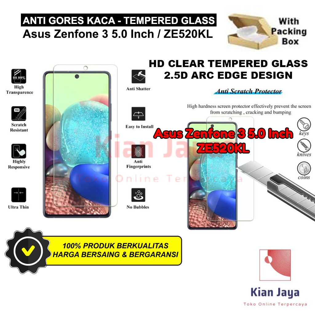 Anti Gores Kaca Hp Asus Zenfone 3 5.0 Inch / ZE520KL Tempered Glass Premium Bening Transparan Clear TG Temper Glas