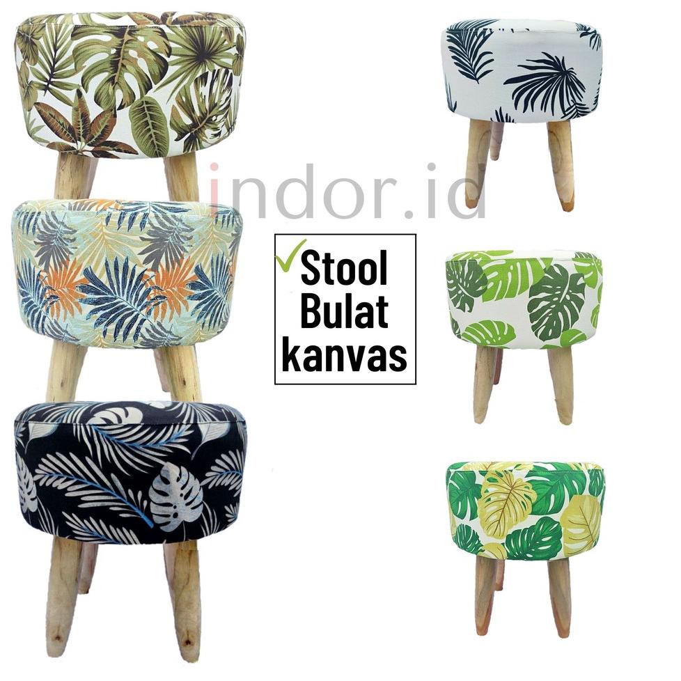 7A7 Kursi Bulat Stool Kanvas Sofa Minimalis Motif/ Stool Bulat