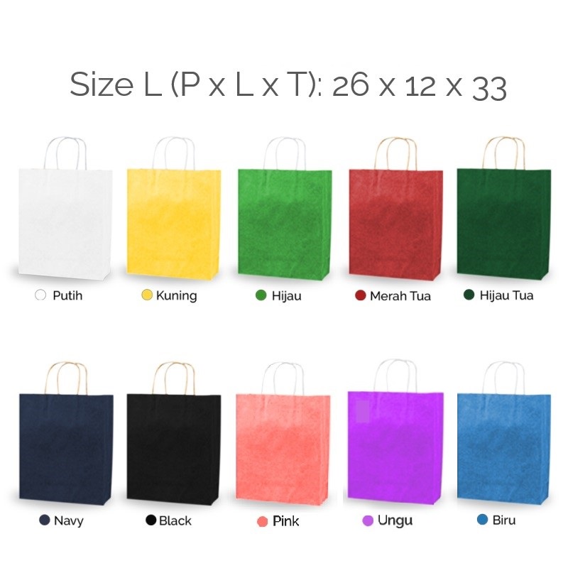 

1 Pack isi 3 Paper Bag Polos Warna Kantung kertas Kantong Goodie Hampers 33x12x26 LARGE