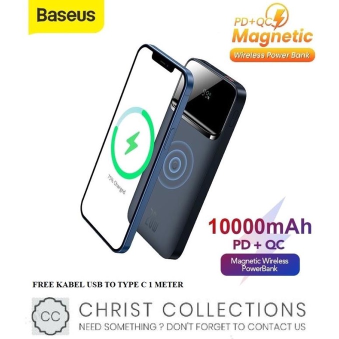 Baseus Powerbank Wireless Magnetic Magsafe Fast Charge Iphone 12 20W