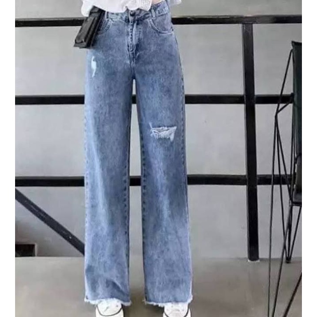 KULOT JEANS WANITA PREMIUM RIPPED LOOSE SOBEK RAWIS