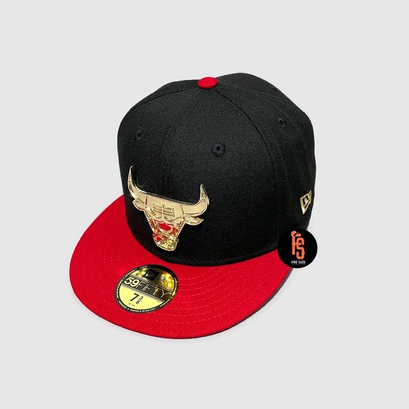 TOPI NEW ERA ORIGINAL 5950 METAL CHICAGO BULLS BLACK RED GOLD