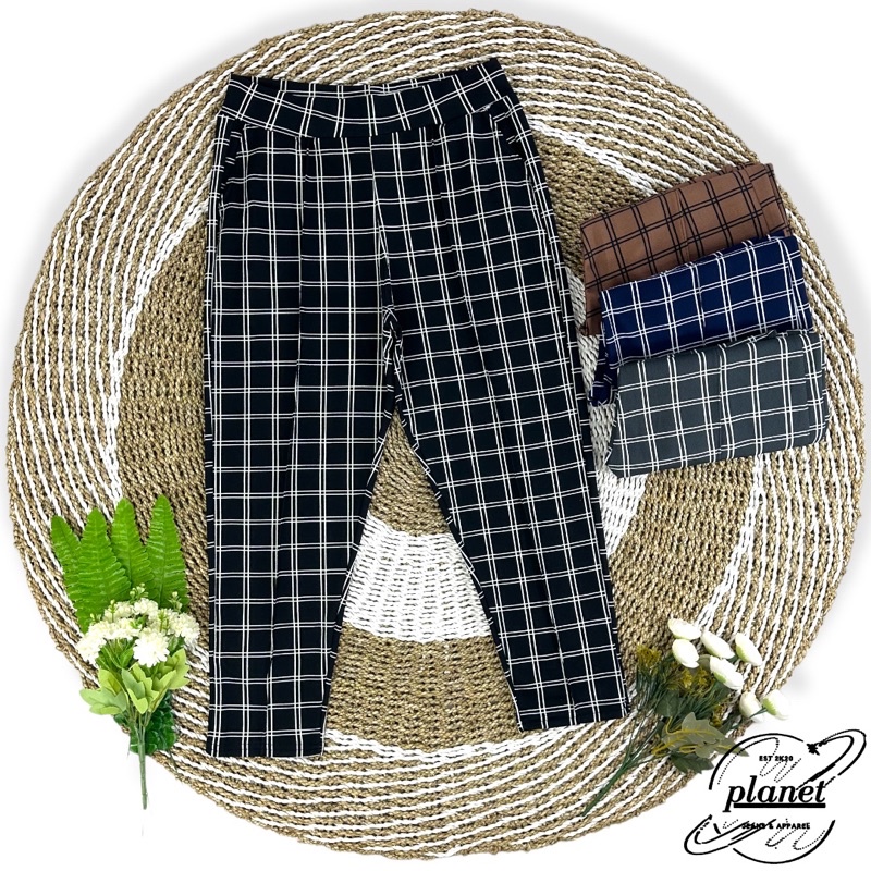 CELANA KOTAK KOTAK WANITA BIG SIZE JUMBO TARTAN DAILY PANTS WANITA KAIN CREPE MELAR PINGGANG KARET BAGGY PANTS JUMBO MOTIF