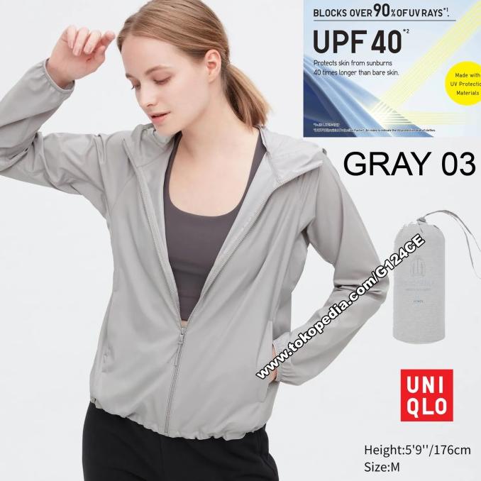 Uniqlo Jaket Parka Saku Wanita Uv Protection Pocketable 433637 Gray