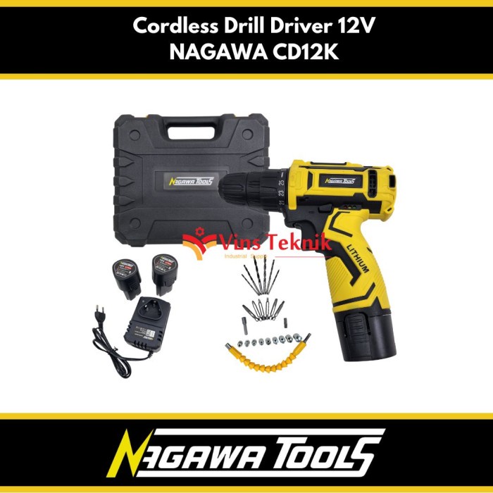 Mesin Bor Baterai Cordless 12V Nagawa Drill Driver